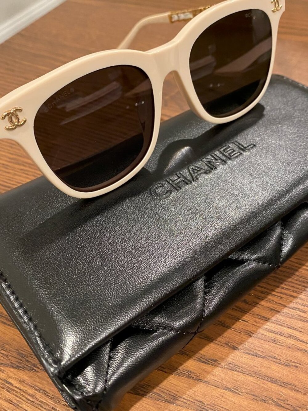 Chanel Cream Sunglasses with Gold Accents